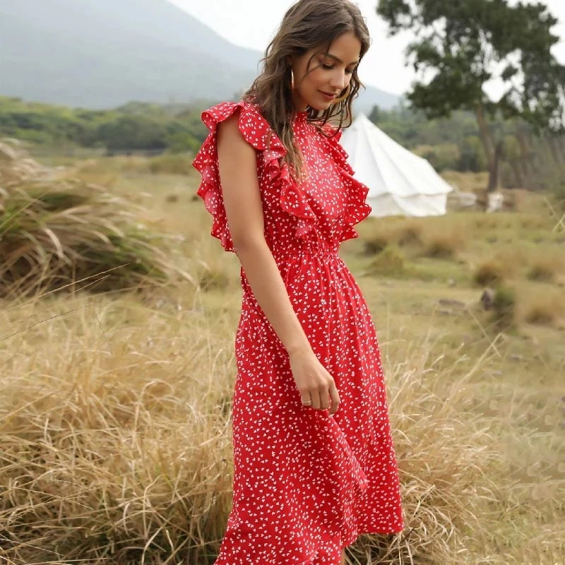 

Women summer dress 2021 new butterfly sleeves chiffon dress female fashion loose polka dot casual bohemia robe femme s-xl