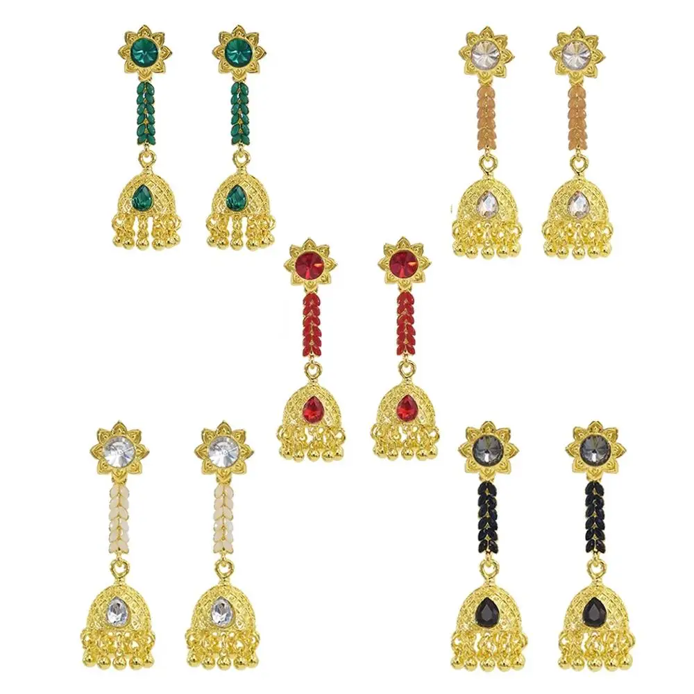 Антикварные индийские серьги Jhumka Jhumki с резными цветами и золотыми бусинами