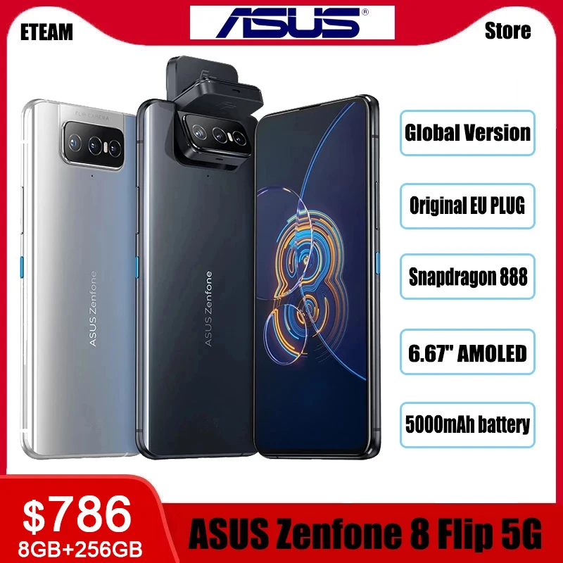 

Флип-Смартфон ASUS Zenfone 8, флип-смартфон, 8 ГБ, 256 ГБ, Snapdragon 888, 6,67 дюйма, 5000 мАч, NFC, Android 11, OTA