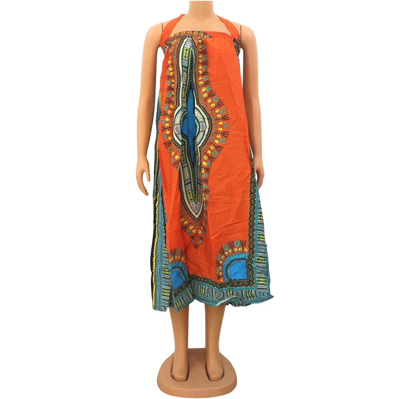 Длинная юбка в богемном стиле с эластичным поясом Дашики оранжевая свободная