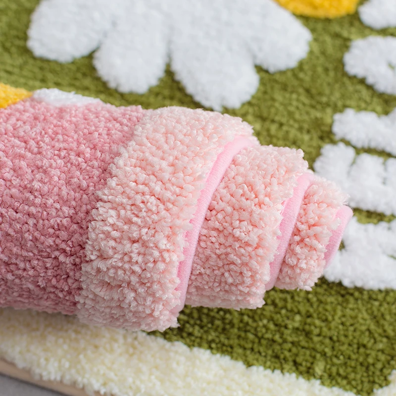40x60cm Bath Mat Cute Cartoon Daisy Flocking Floor Mats Home Bathroom Non-Slip Carpet Rugs Bedroom Kitchen Absorbent Door | Дом и сад
