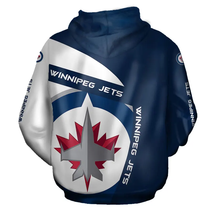 

Winnipeg Men's Fashion 3D Hoodie Blue white stitching cartoon fighter print Jets cool outdoor sweatshirt 1