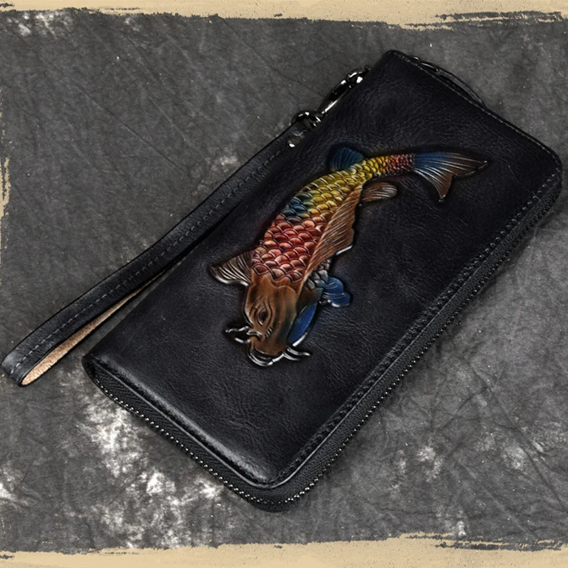 luufan high quality female engraving embossing leather long purse featured genuine leather long wallet red black brown for girls free global shipping