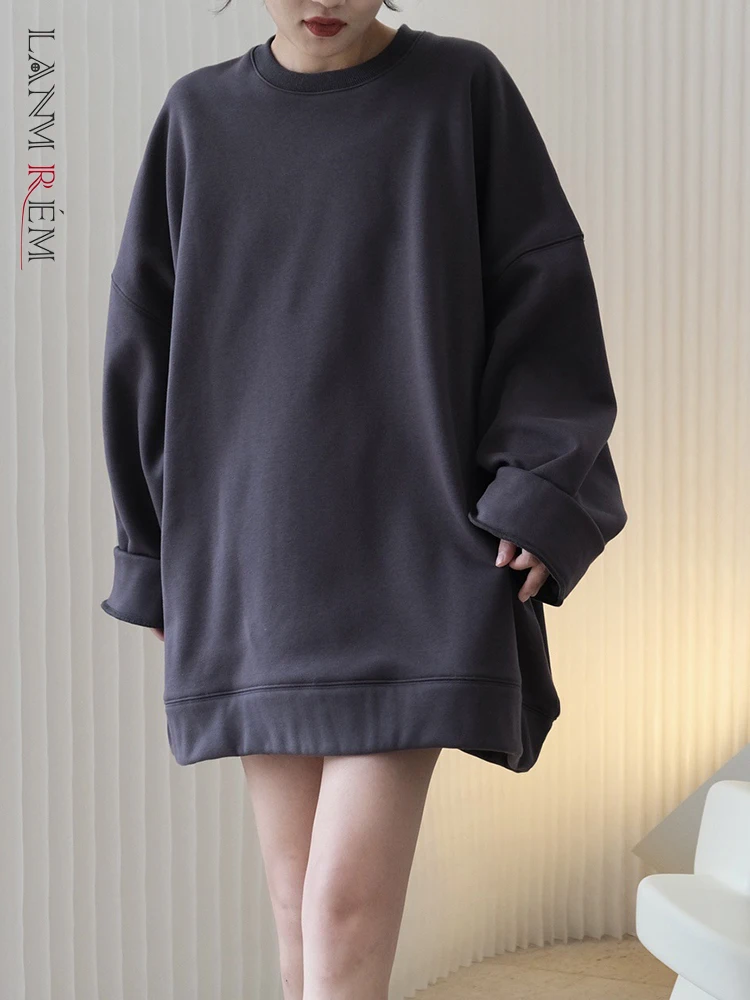 

LANMREM 2021 Autumn Winter New Loose Pullover Sweatshirt Female Long Sleeve Plush Temperament Top Women Fashion 2W1140