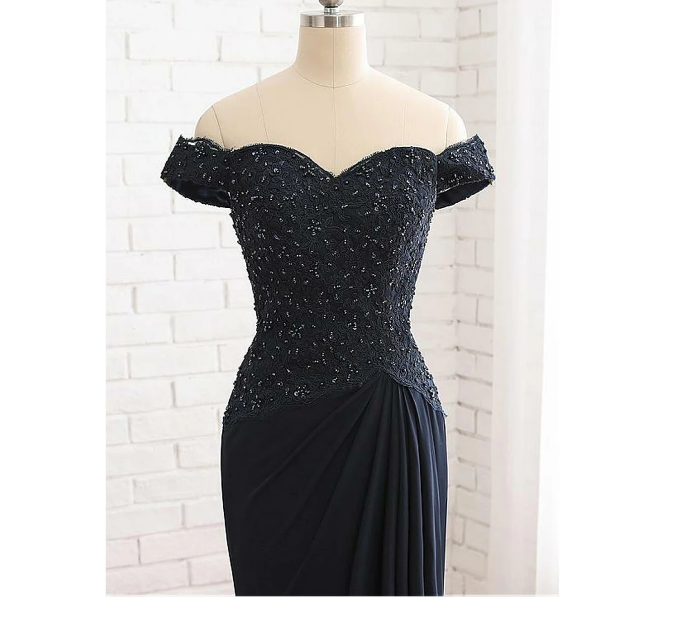 

RealImages Navy Blue Chiffon Asymmentric Ruffles Sweep Train Full-Length Women's Dress mother of the bride dresses for weddings