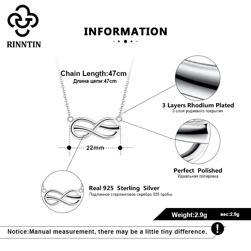 

Rinntin Genuine 925 Sterling Silver Necklaces 22MM Infinity Design Pendant Elegant Trendy Ornaments For Female Engagement TSN272