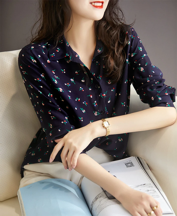 

Шифоновые свободные женские рубашки, новые модные блузки, повседневные рубашки с длинным рукавом, рубашки с цветочным принтом и воротником-...