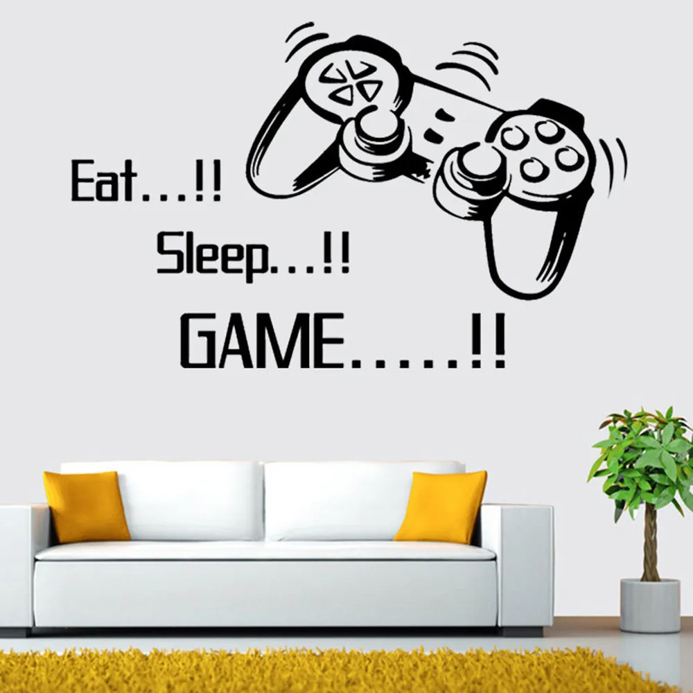 Виниловая настенная наклейка с надписью Eat Sleep джойстик геймпад игровая