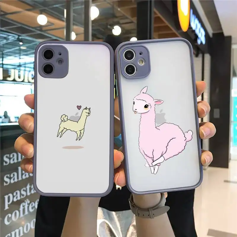 

Cute Alpaca Phone Case For iPhone 12 11 Mini Pro XR XS Max 7 8 Plus X Matte transparent Gray Cover