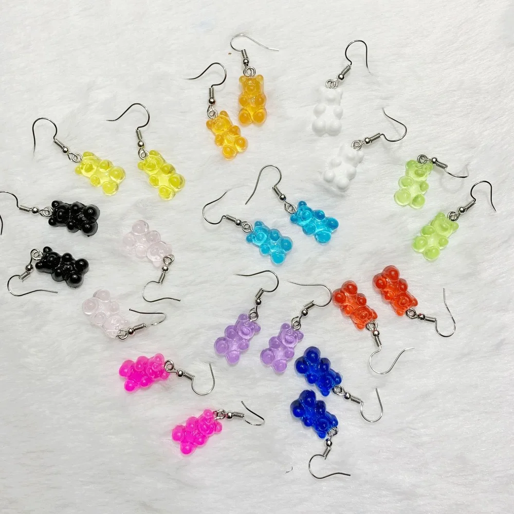 

Earrings 2021trend New Fashion Sequins Resin Gummy Bear Dangle Earrings for Women Girl Cartoon Animal Earrings Creative Earrings