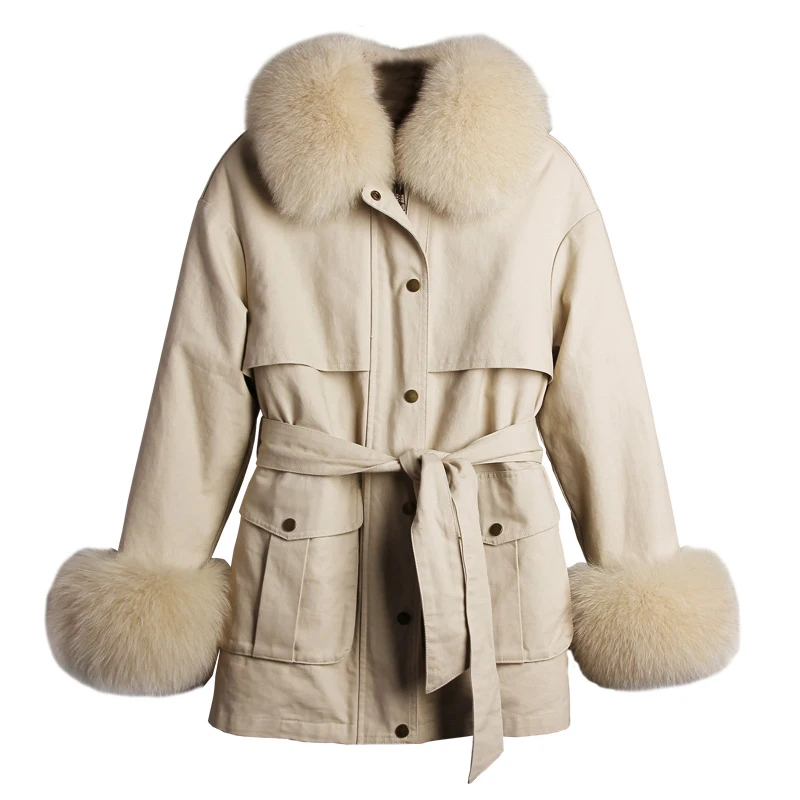2021 Loose Long Coat Natural Real Fox Fur Collar Real Rex Rabbit Fur Detachable Lining Parkas Fashion New Women Winter Jacket enlarge
