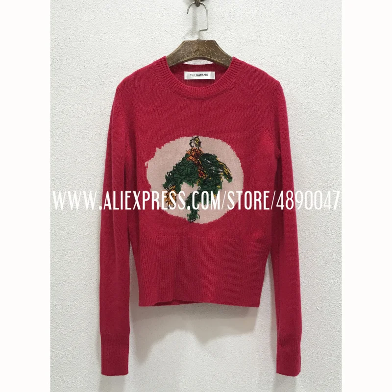 

Princess Dragon Jacquard Pattern Pullover Long Sleeve Knit High Quality Ladies Red Cashmere Pullover sweater