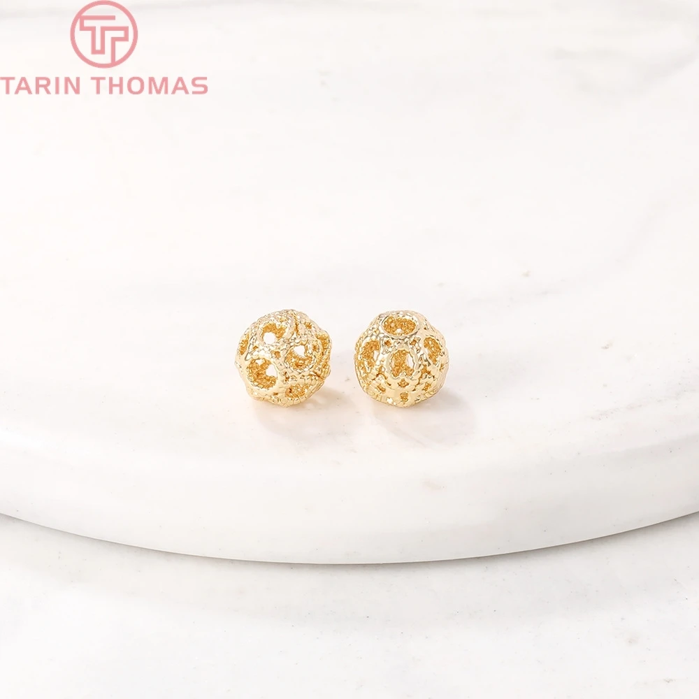 

Круглые полые бусины из латуни с золотым покрытием 24 К, 5,6x6 мм, 6 шт.