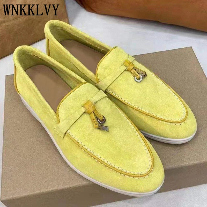 

Classic Flat Casual metal lock Walking Shoes Women single shoes round Toe real leather lazy Loafers Spring Mules Unisex 2021