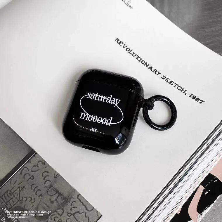 

Letters Luxury Popular Vogue Trend Black Case For AirPods 1 2 Pro Box TPU Wireless Bluetooth Earphone Protection Cover With Ring