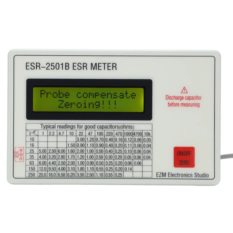 New ESR2501B Capacitor ESR DCR Tester Test In Circuit Capacitance Meter With Leads Clip Battery | Инструменты