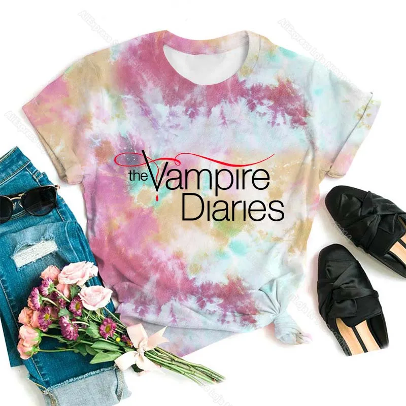 Camisetas de The Vampire Diaries para niña y mujer, camisetas coloridas con estampado 3D, Unisex, camisetas para mujer, camiseta manga corta