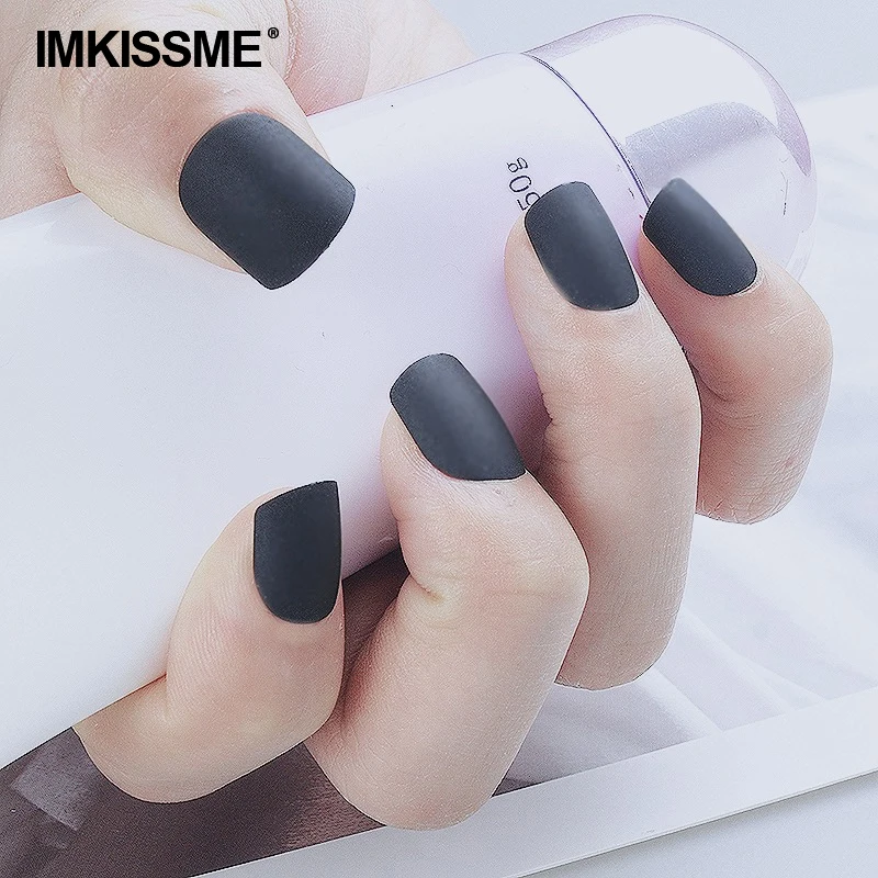 

IMKISSME 24Pcs Black Acrylic Fake Nails Art Matte False Nail Set Sensual IK38