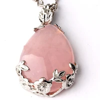 100 unique 1 pcs silver plated natural rose pink quartz water drop pendant charm jewelry for necklace