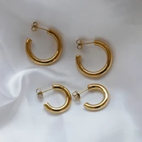 joolim high quality pvd gold finish stainless steel basic hoop earrings trendy jewelry 2021