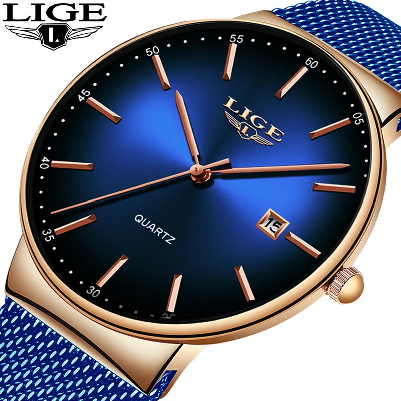 

LIGE New Mens Watches Top Brand Luxury Fashion Mesh Belt Watch Men Waterproof Wrist Watch Analog Quartz Clock erkek kol saati