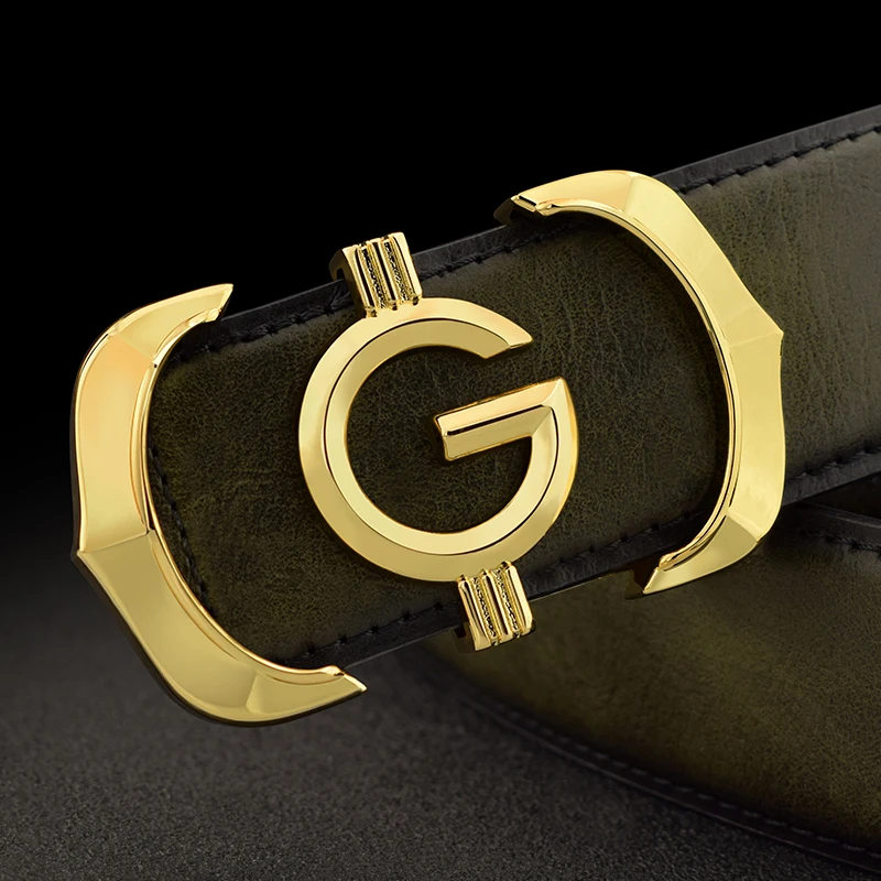 Belts men High quality fashion G letter luxury famous brand genuine leather Golden smooth button young men ceinture homme