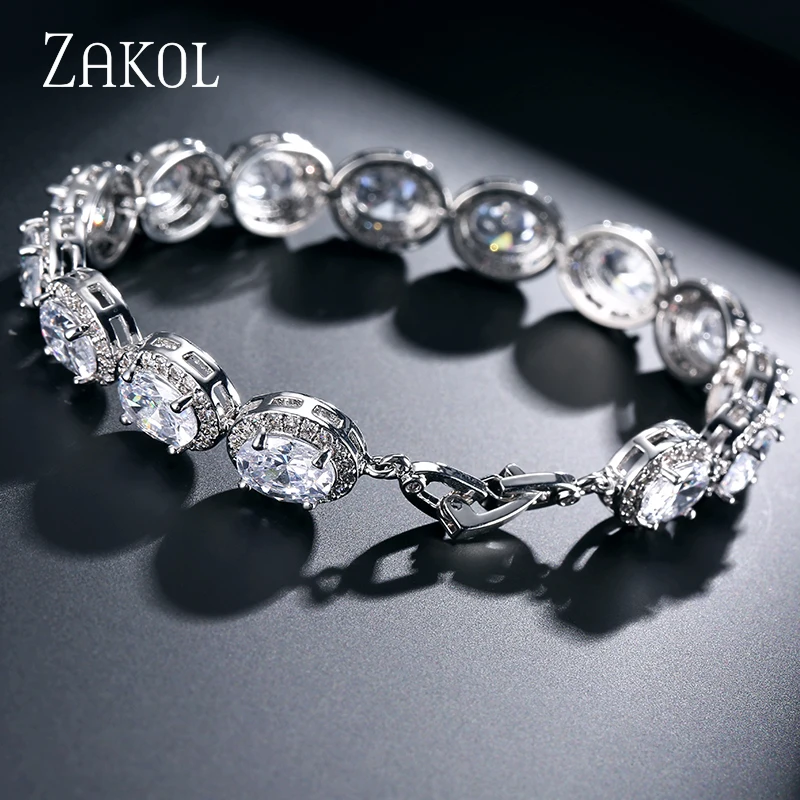 ZAKOL роскошный белый цвет Мужские браслеты с овальным циркониевым камнем для