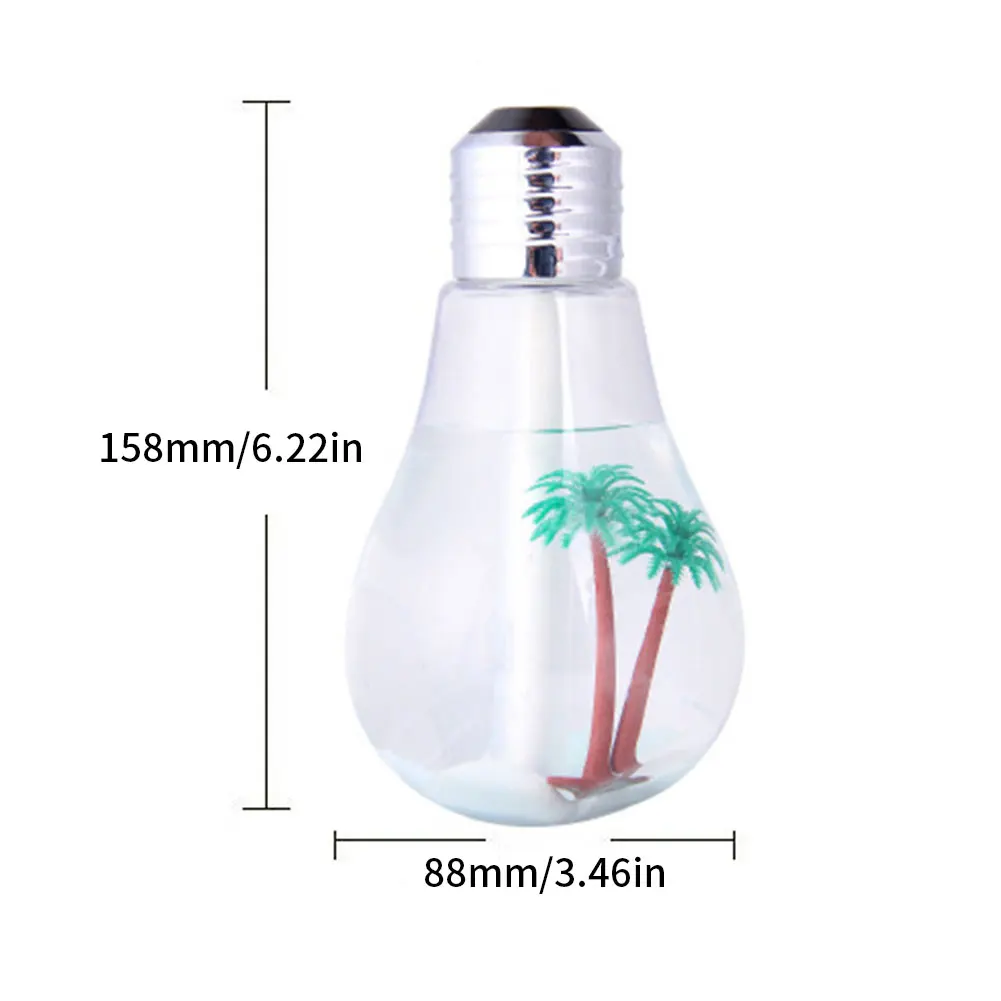 

400ML USB Ultrasonic Air Humidifier Colorful Night Light Essential Oil Aroma Diffuser Lamp Bulb Shape With Inner Landscape