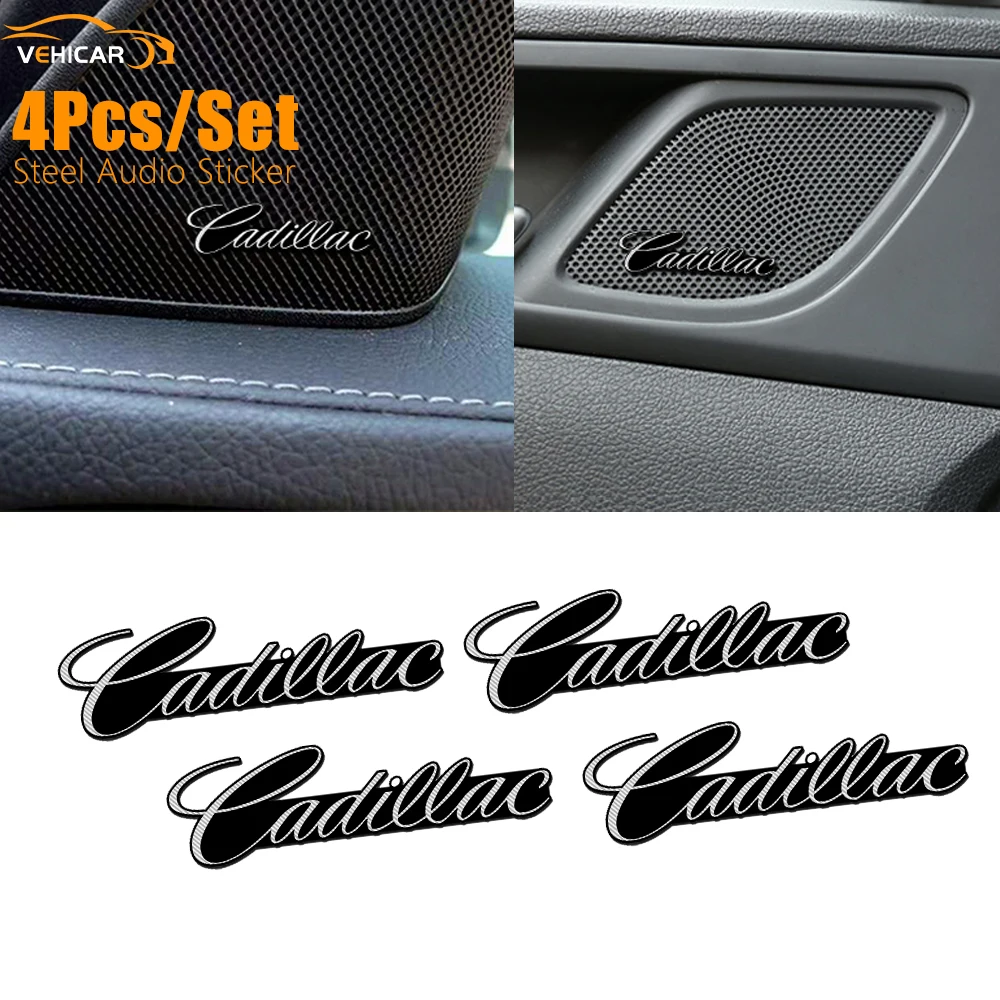 

VEHICAR 4Pcs Car Audio Sticker For Cadillac Car 3D Aluminum Air Panel Gear Sticker DIY Decoration Audio Badge Sticker