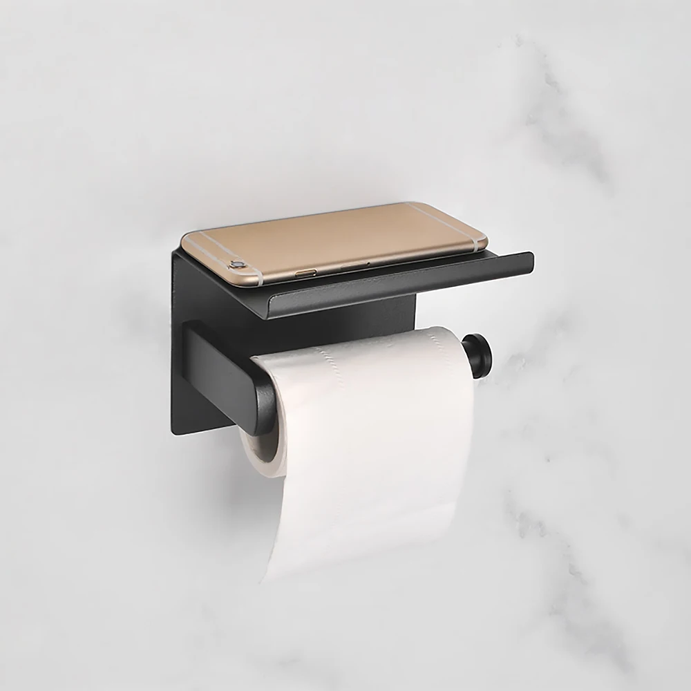 

Toilet Paper Roll Holder With 2 Hooks Space Aluminum Wall-Mounted Paper Towel Stand Toilet Paper Roll Holder For Bathroom Toilet