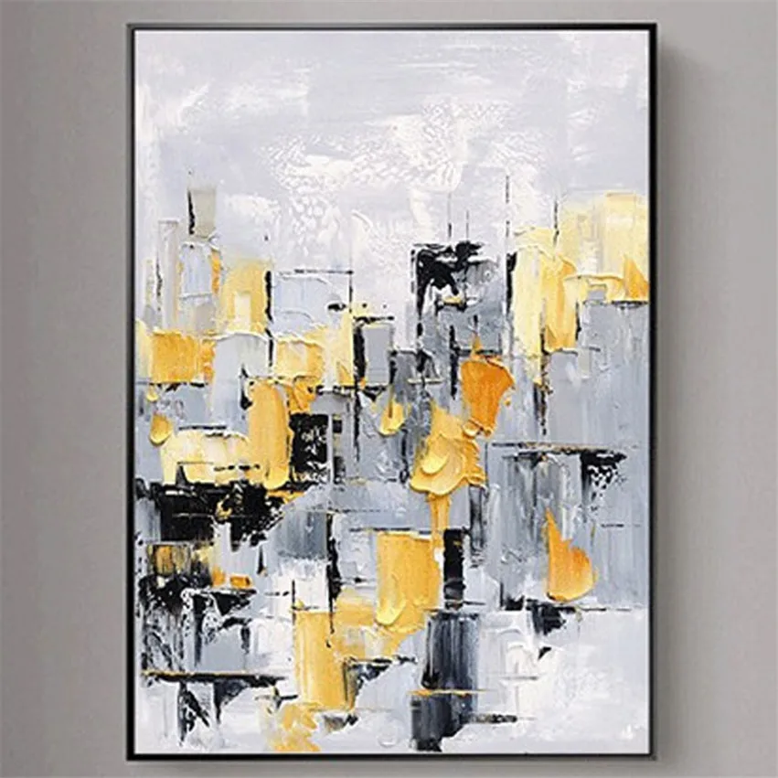 2019 новый рисунок ручной работы абстрактная черная белая серая желтая живопись