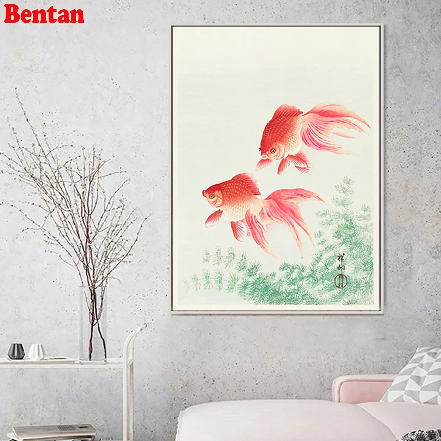 Полная квадратная/круглая Алмазная Вышивка Золотая рыбка картина вышивка