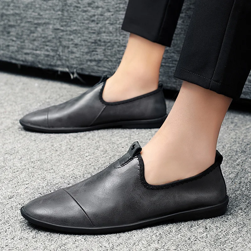 Men Leather Flats Shoes Spring Summer Men's Boat Slip on Casual Loafers Elegant Moccasin Leisure Footwear | Обувь