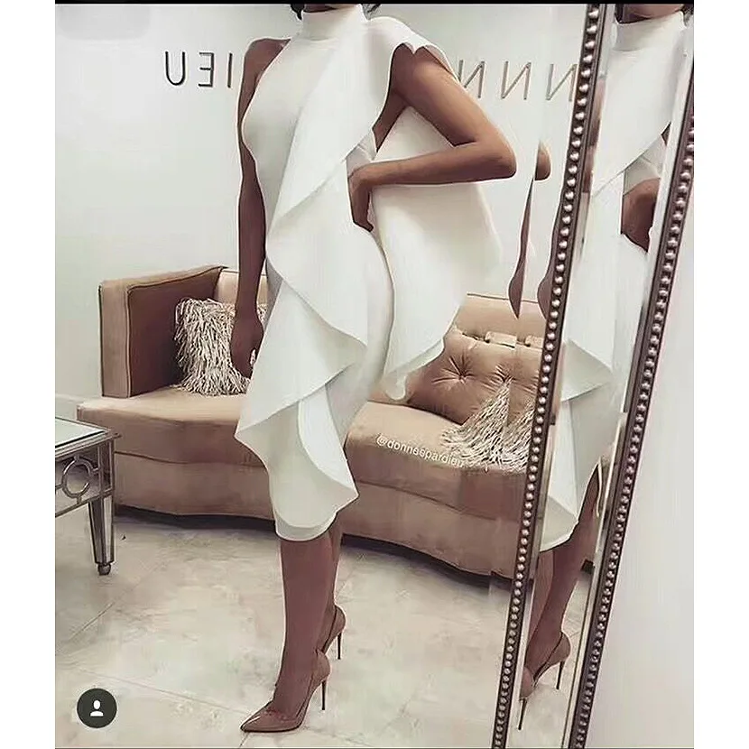 Белое платье с асимметричными оборками хит продаж женские вечерние платья