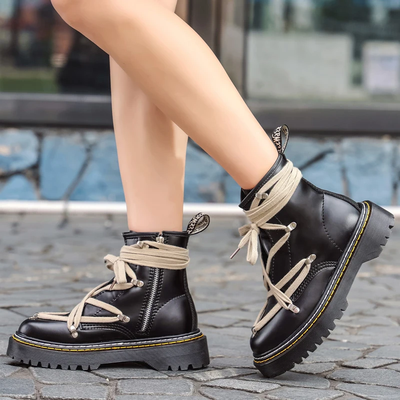 

Women Martens Chunky Boots for Women Ladies Genuine Leather Ankle Boots Female Motorcycle Women Boots Big Size 35-44 Martins