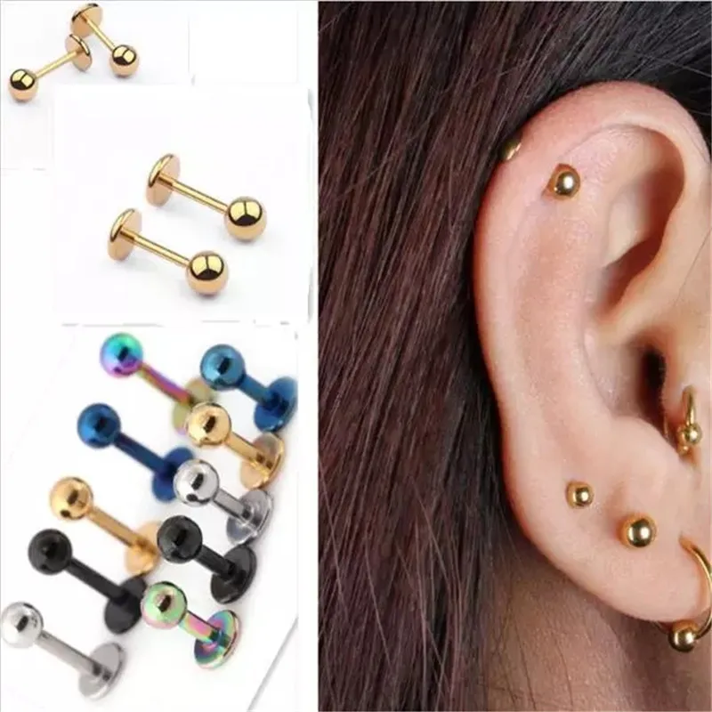 

Sitaicery 10pcs Medical Titanium Steel Stud Earring Punk T-Type Screws Small Earrings Male Ear Bone Nail Lip Piercing Jewelry