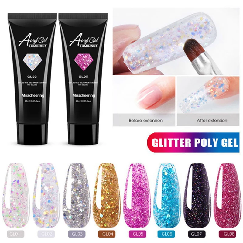 

15ml Colorfu Glitter Poly Crystal Shiny UV Gel Quick Building Nail DIY Extension