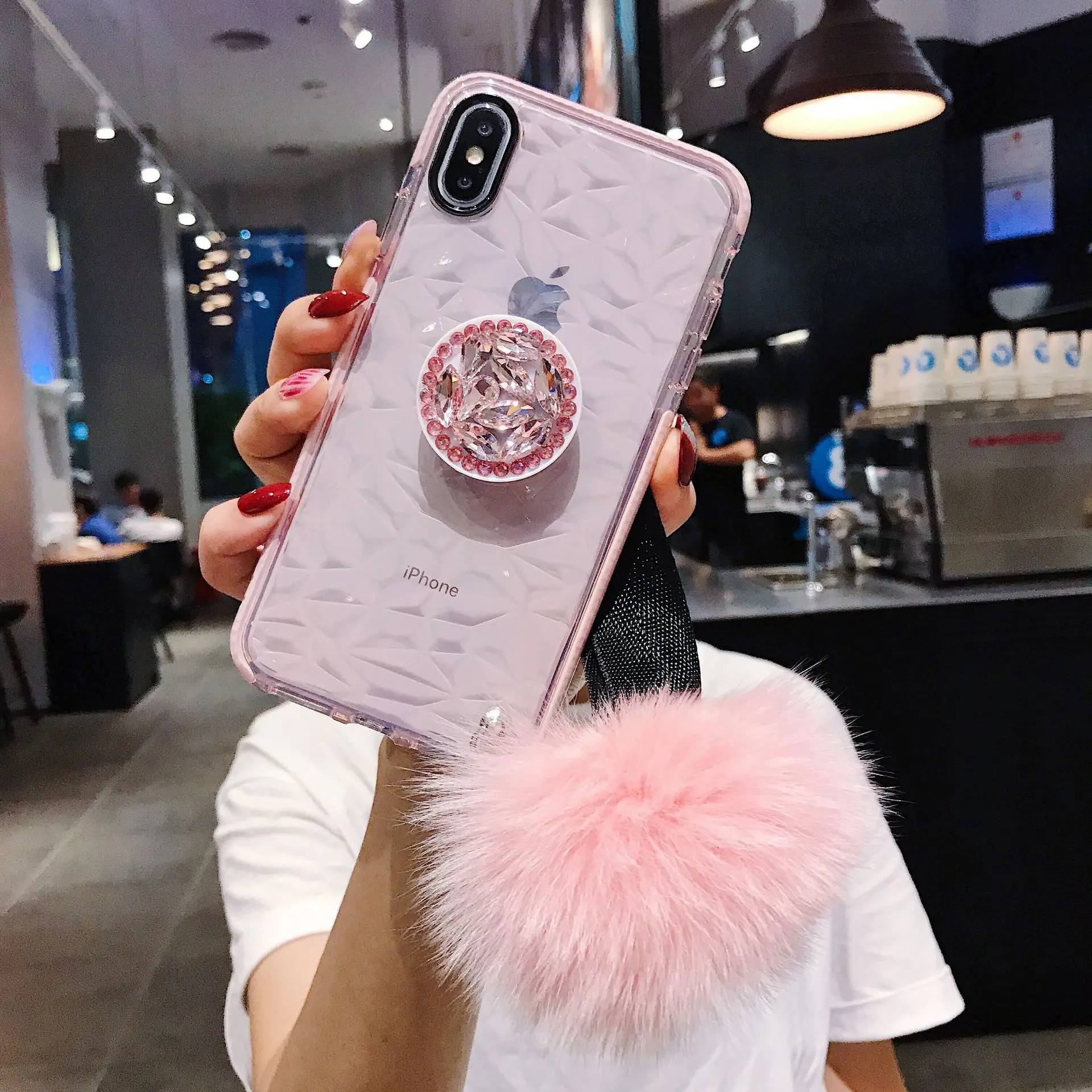Роскошный чехол для телефона с помпоном из кроличьего меха iPhone 11 Pro Max XR XS X 8 7 6 6S Plus