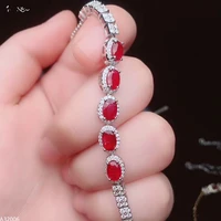 925 sterling silver natural newly burned ruby female bracelet super good color geometry new support detection high clarity