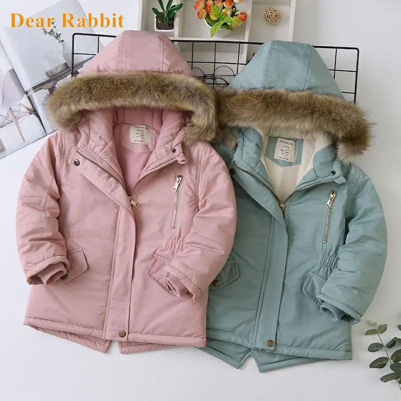 

Baby Girl Denim Jacket Plus Velvet Warm clothing Toddler Hooded Coat Outwear 2022 kids Winter Children clothes Thickened parka