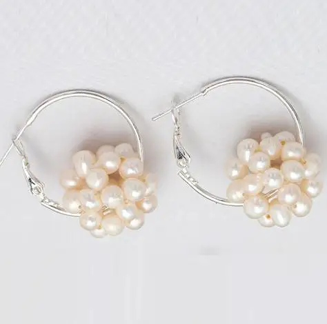 

Unique Design AA Pearl Earrings 3-4mm Natural White Color Ball Freshwater Pearl S925 Sterling Silver Dangle Earrings For Women