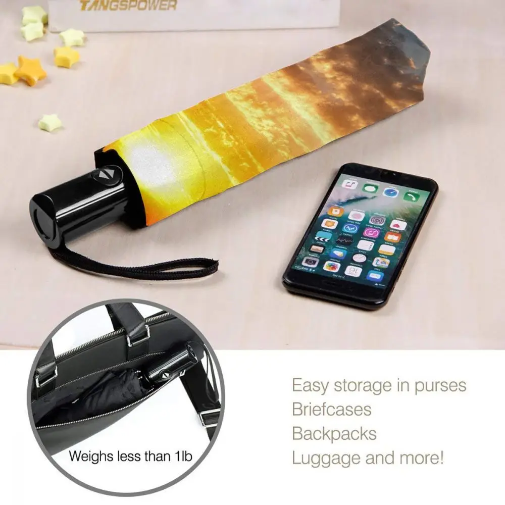 

Wind Resistant Fully-Automatic Umbrella Lion On A Rock Of The Sunset Rain 3 Folding Parasol Travel Car Umbrella