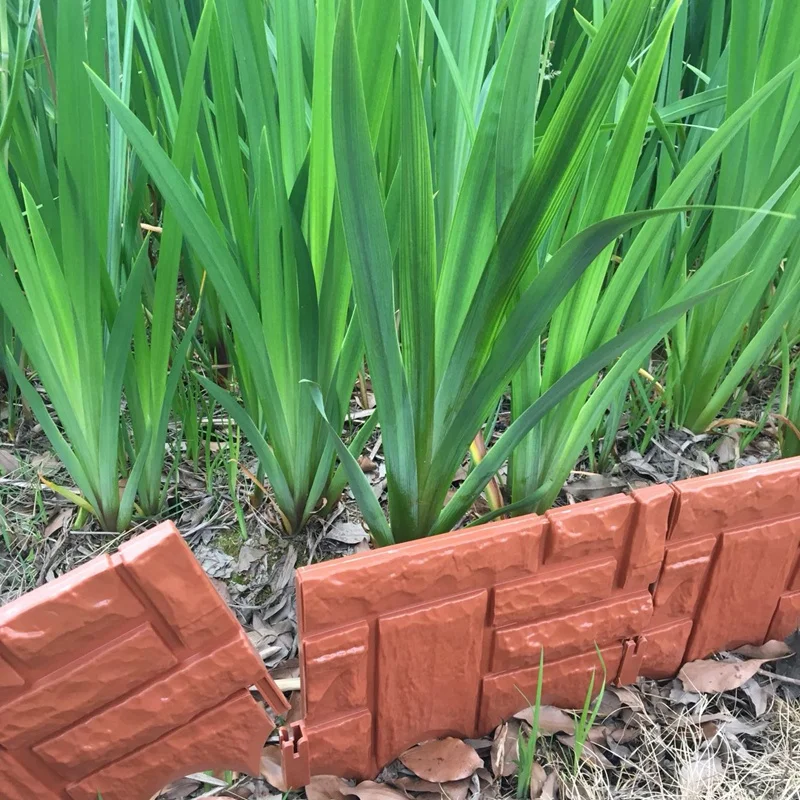 

6 Pc Brick Garden Edge Stone Brick Effect Lawn Fence Plant Border, Plastic Flower Bed Grass Edge Landscape Edge