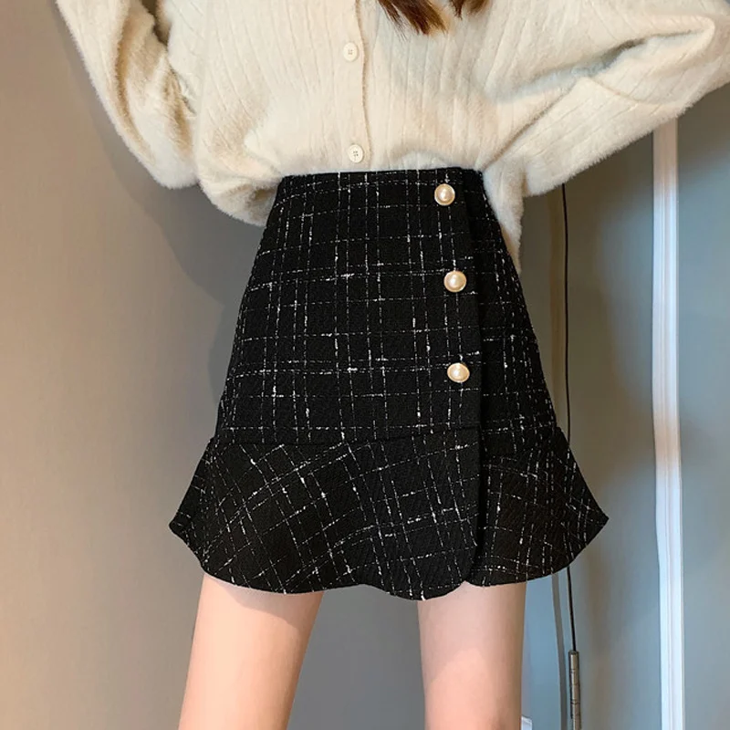 Женская юбка в клетку юбка-годе с оборками на весну и осень новый дизайн 2021