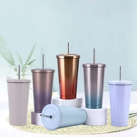 1 pc 500750ml stainless steel water bottle with metal straw cup double insulation drinkware coffee drinking cup christmas gifts