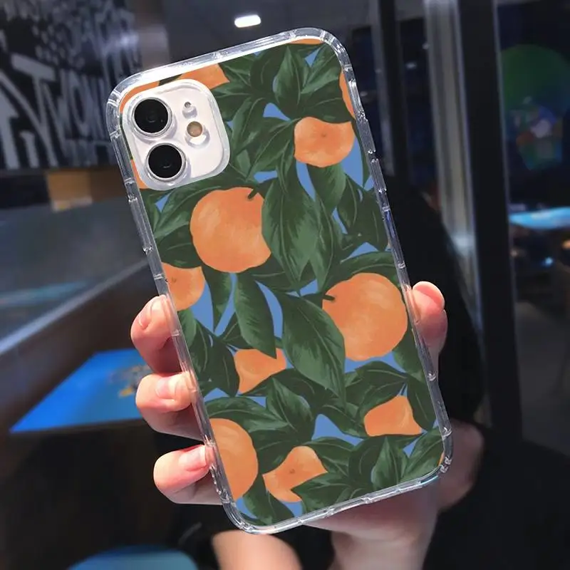 

Summer green lemon leaves peach fruit Phone Case Transparent soft For iphone 5 c se 6 6s 7 8 11 12 plus mini x xs xr pro max