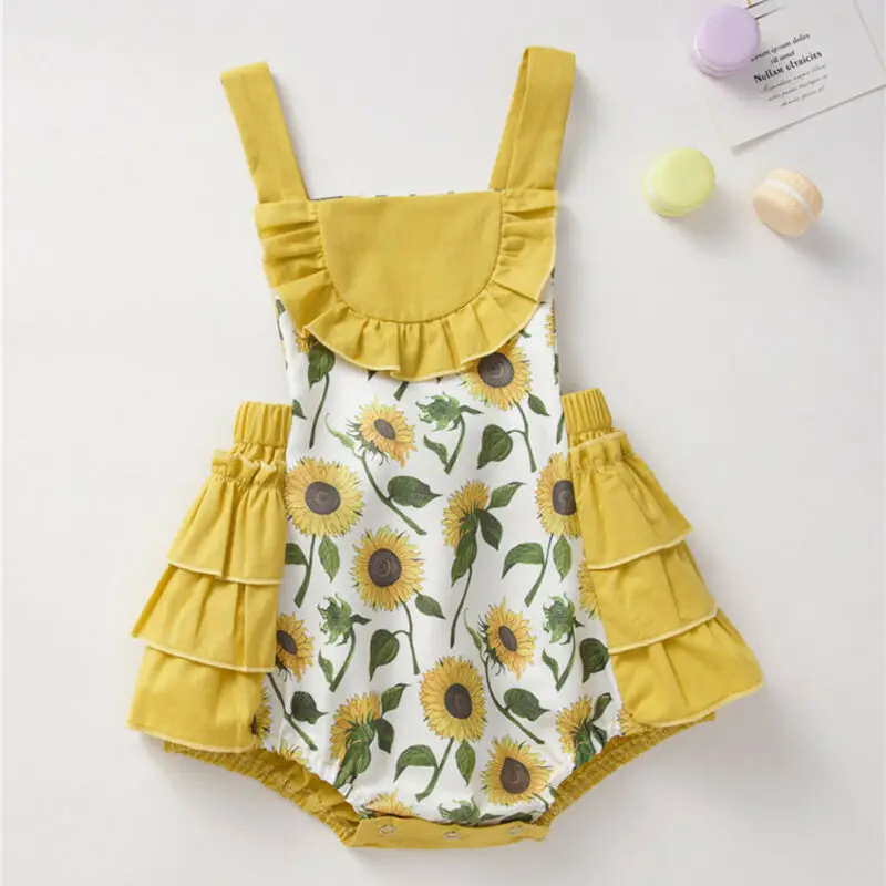 

Girl Bodysuit 2020 Infant Baby Girl Sunflower Sleeveless Ruffle Ruffles Bodysuit Overall Clothes