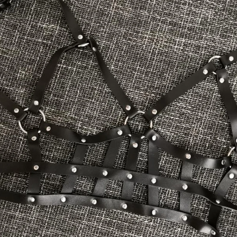 Erotic Harness Women Sexy Goth Leather Bondage Body Top Belts Harness Bralette Garter Belt Stockings Fashion Harness Bra Cage