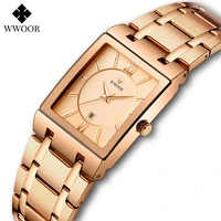 wwoor new luxury rose gold women watches 2021 fashion designer ladies dress wristwatch female square bracelet clock montre femme