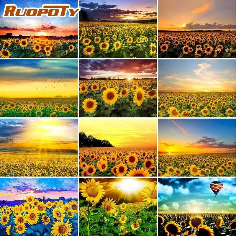 

RUOPOTY DIY Painting By Number Sunflower Drawing On Canvas Pictures By Numbers Kits Hand Painted Gift Home Decor